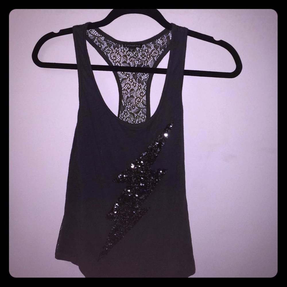 Express lighting bolt tank top with lace back